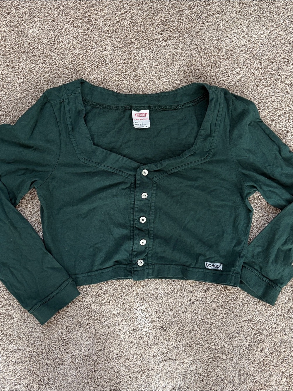 BONGO Women's Dark Green Button-Front Cropped Top Size L